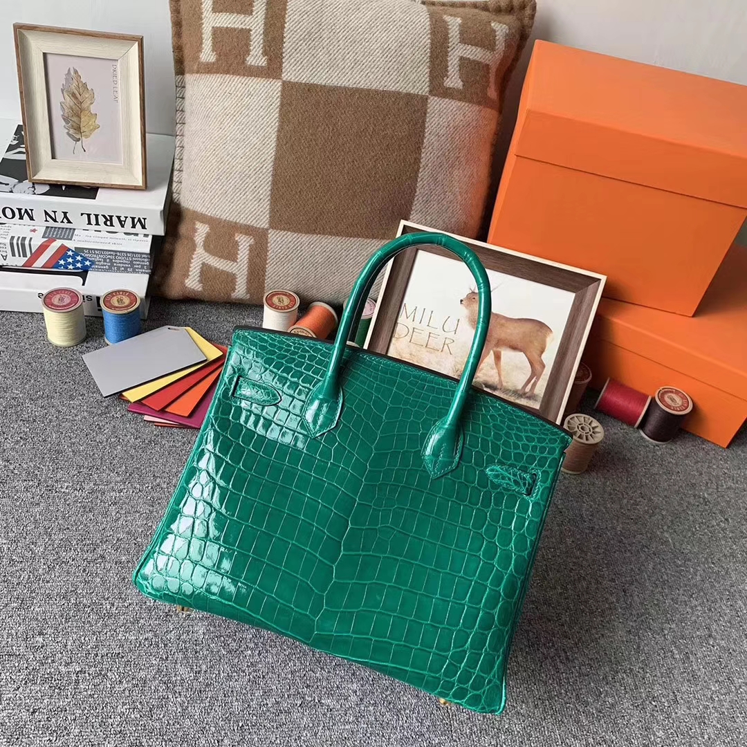 Hermès（爱马仕）6Q翡翠绿 原厂御用顶级鳄鱼皮 Birkin 30 金扣