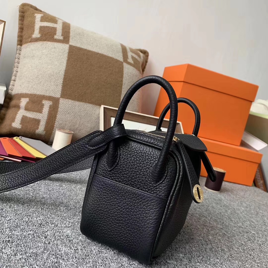 Hermès（爱马仕）CK89 黑色 原厂御用顶级TC皮 Mini Lindy 金扣 银扣 现货