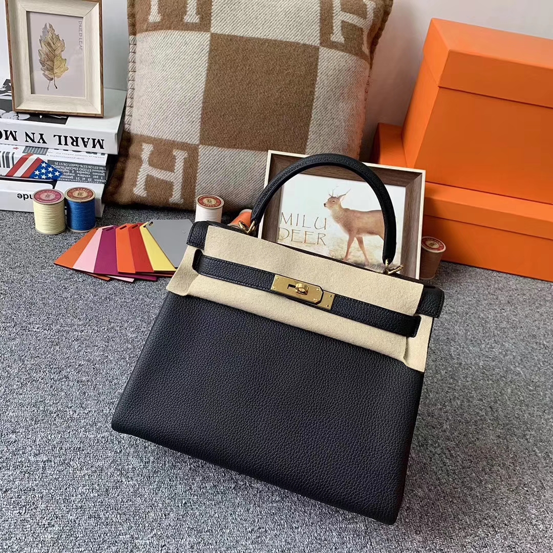Hermès（爱马仕）CK89 黑色 原厂御用顶级小牛皮 Kelly 28 金扣 现货