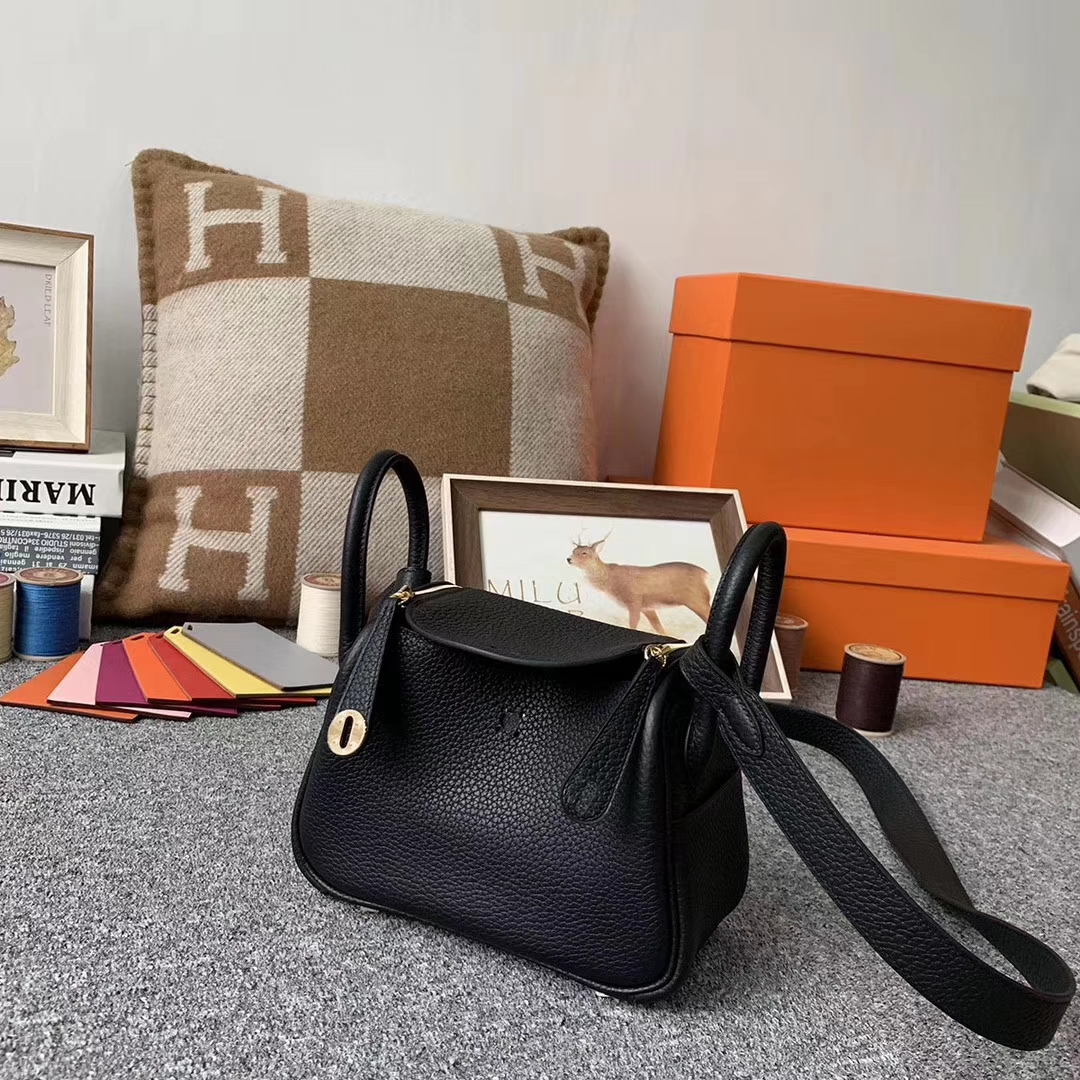 Hermès（爱马仕）CK89 黑色 原厂御用顶级TC皮 Mini Lindy 金扣 银扣 现货