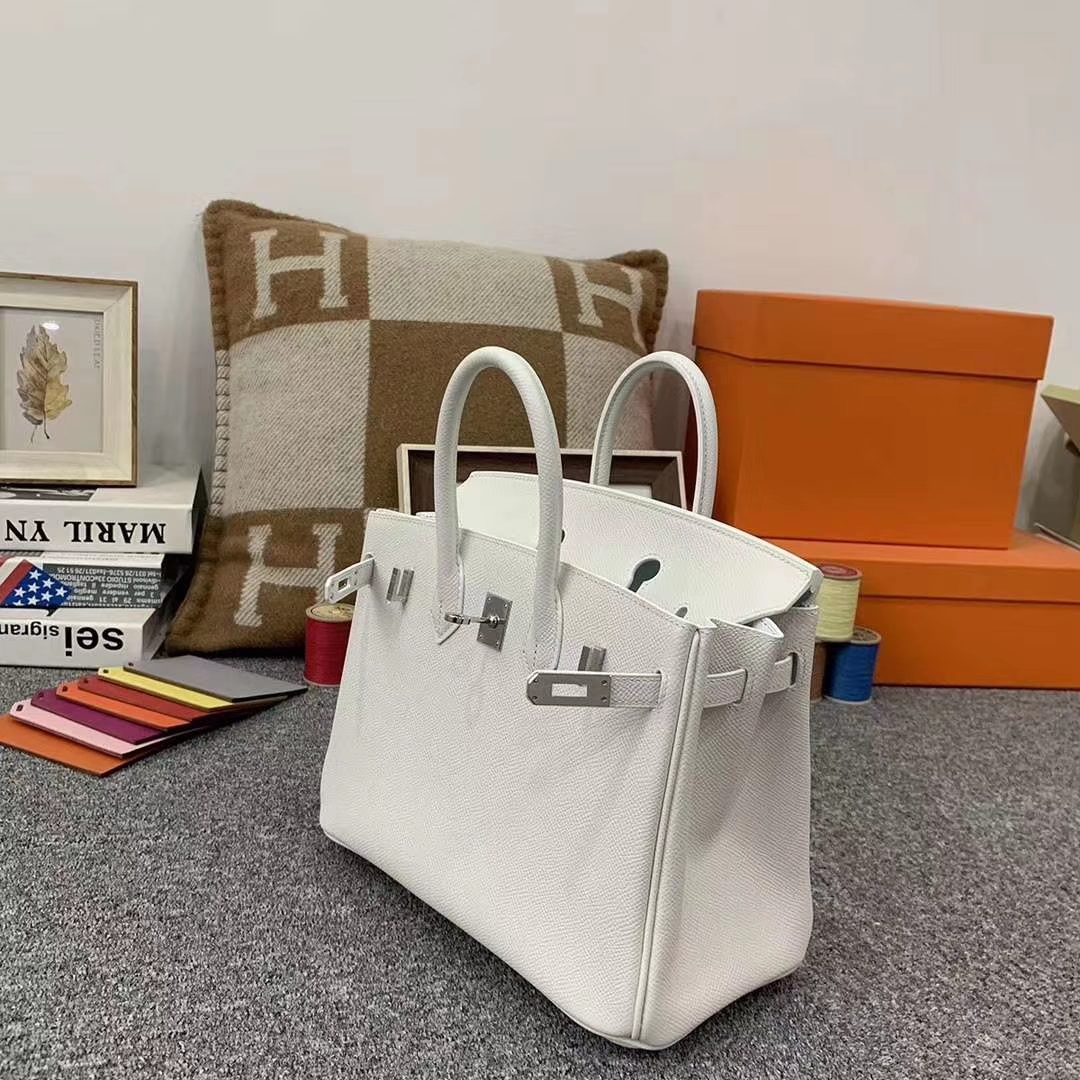 Hermès（爱马仕）纯白色 原厂御用顶级Epsom 皮 Birkin 25 银扣 订单出货