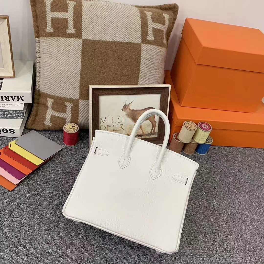 Hermès（爱马仕）纯白色 原厂御用顶级Epsom 皮 Birkin 25 银扣 订单出货