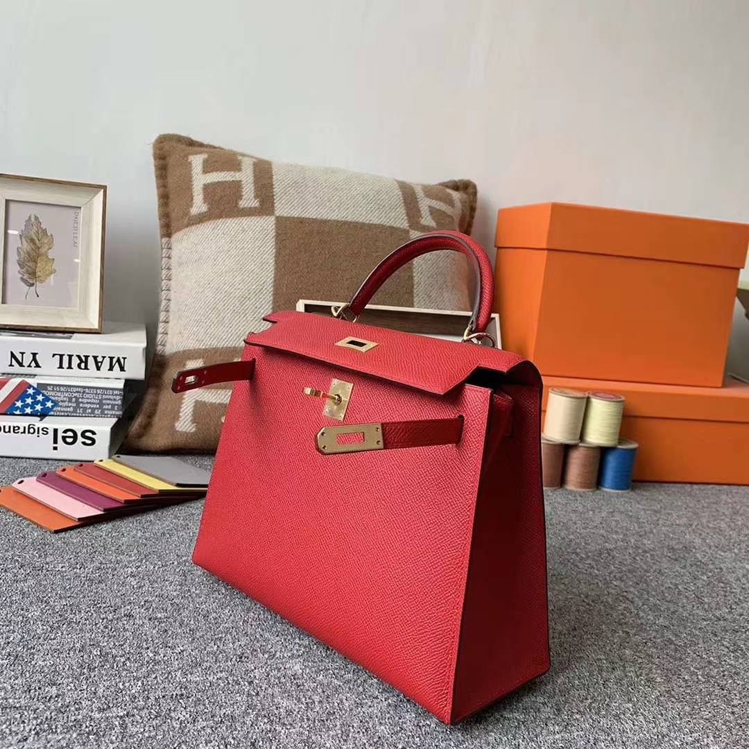 Hermès（爱马仕）Q5 中国红 原厂御用顶级Epsom 皮 Kelly 25 外缝 订单出货