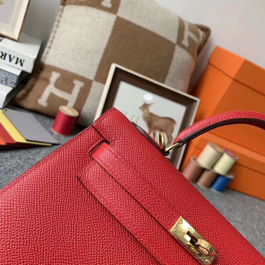 Hermès（爱马仕）Q5 中国红 原厂御用顶级Epsom 皮 Kelly 25 外缝 订单出货