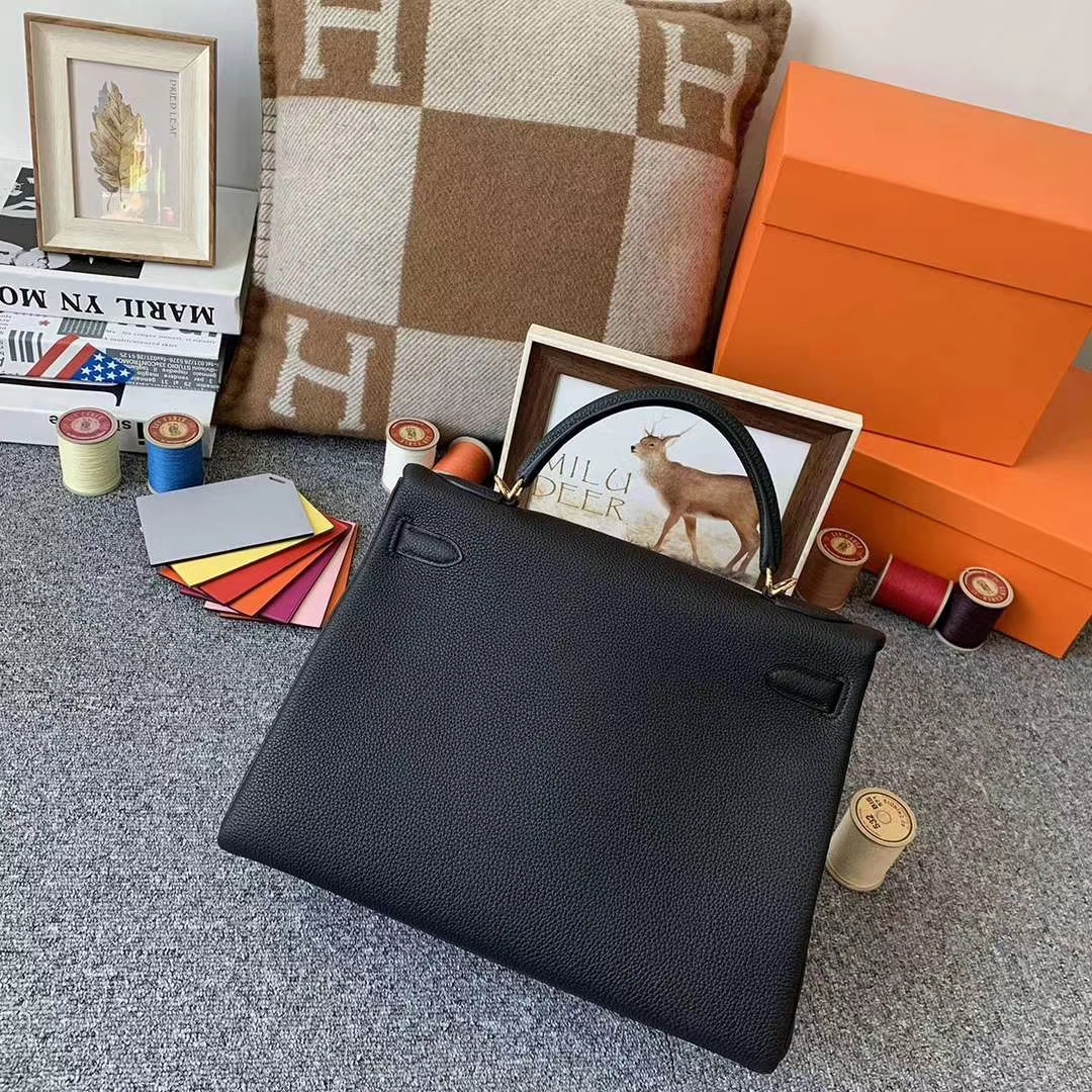 Hermès（爱马仕）Kelly 凯莉包 CK89 黑色 原厂御用顶级小牛皮 金扣 32cm 现货