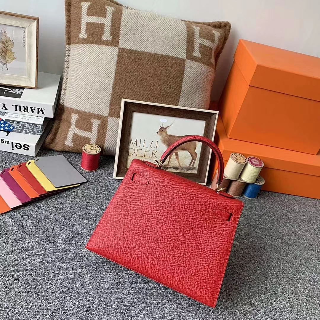 Hermès（爱马仕）Q5 中国红 原厂御用顶级Epsom 皮 Kelly 25 外缝 订单出货