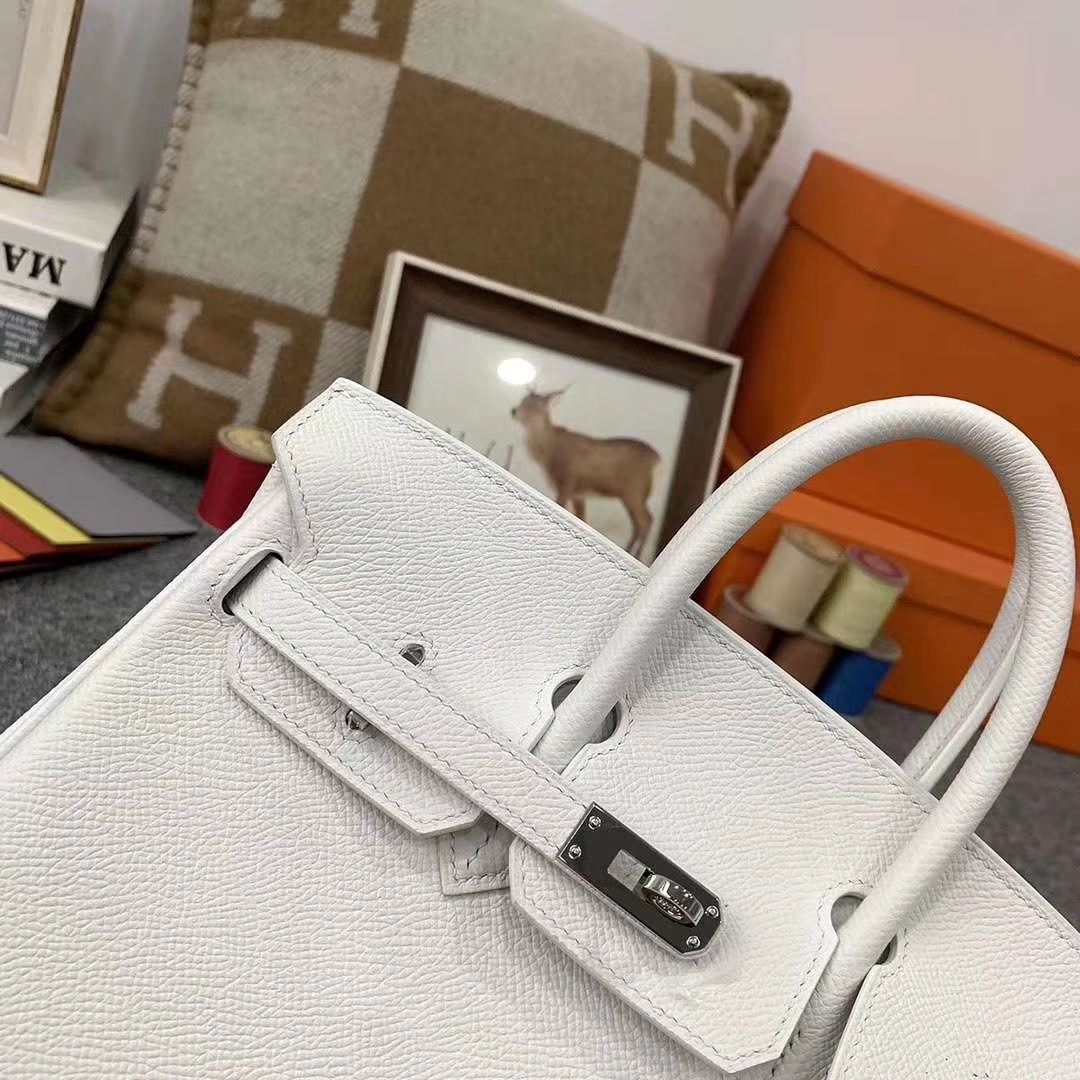 Hermès（爱马仕）纯白色 原厂御用顶级Epsom 皮 Birkin 25 银扣 订单出货