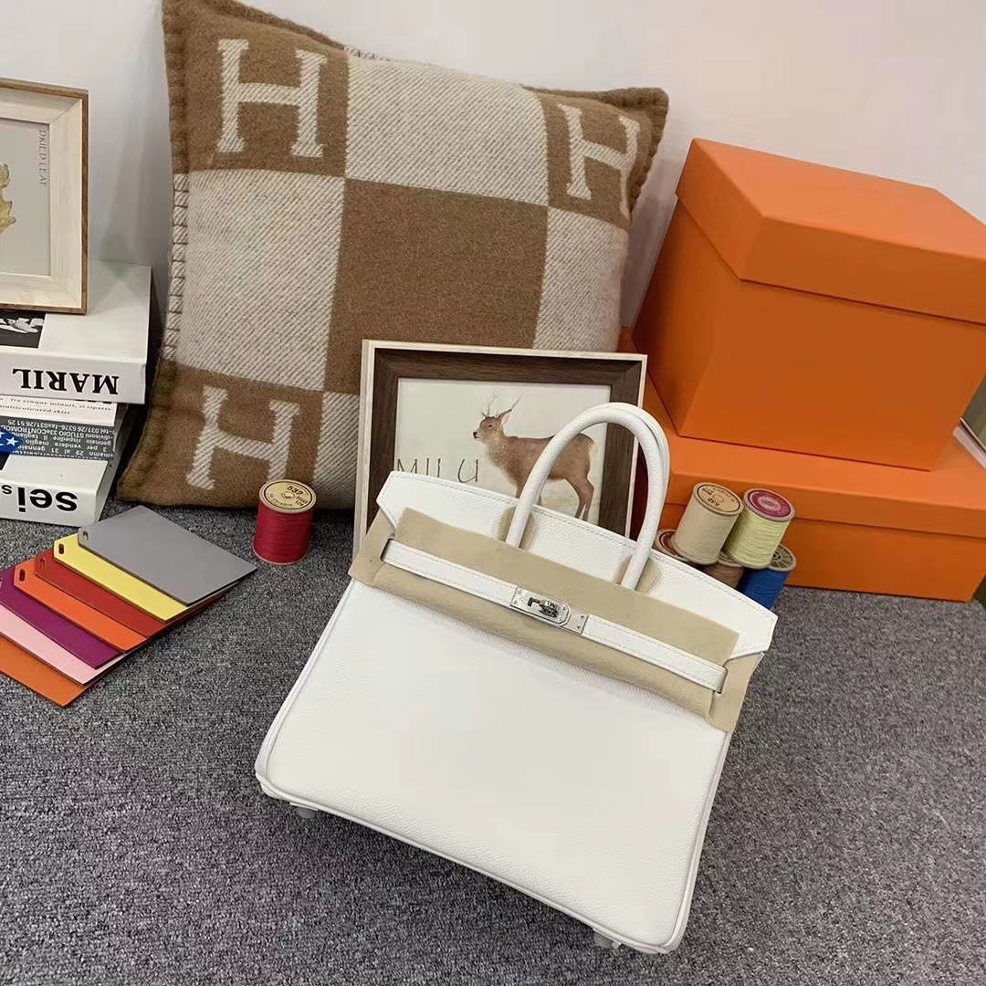 Hermès（爱马仕）纯白色 原厂御用顶级Epsom 皮 Birkin 25 银扣 订单出货