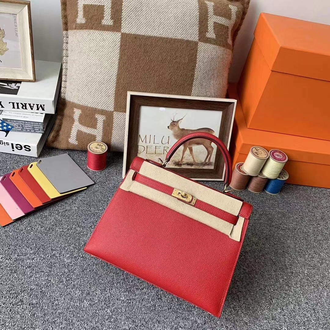 Hermès（爱马仕）Q5 中国红 原厂御用顶级Epsom 皮 Kelly 25 外缝 订单出货