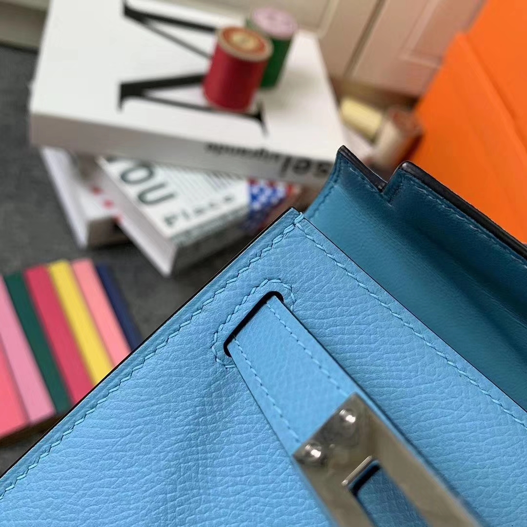 Hermès（爱马仕）北方蓝 原厂‮用御‬顶级Epsom 皮 Mini Kelly 二代 金扣 现货