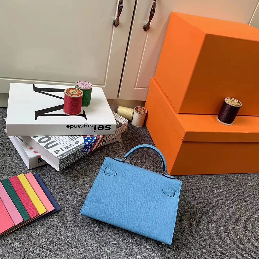Hermès（爱马仕）北方蓝 原厂‮用御‬顶级Epsom 皮 Mini Kelly 二代 金扣 现货