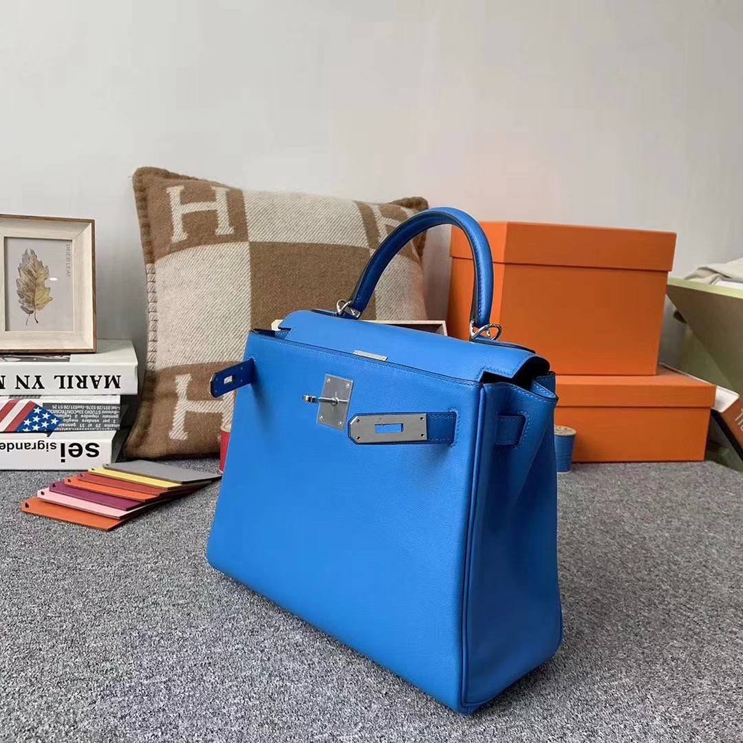 Hermès（爱马仕）水妖蓝 原厂御用顶级Swift 皮 Kelly 28 内缝 银扣