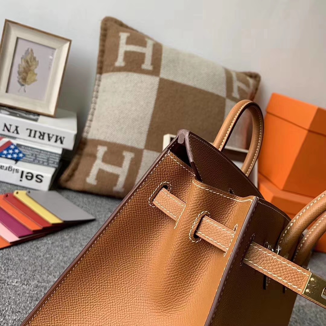Hermès（爱马仕）C37金棕色 原厂‮用御‬顶级Epsom 皮 Birkin 25 外缝 金扣 现货