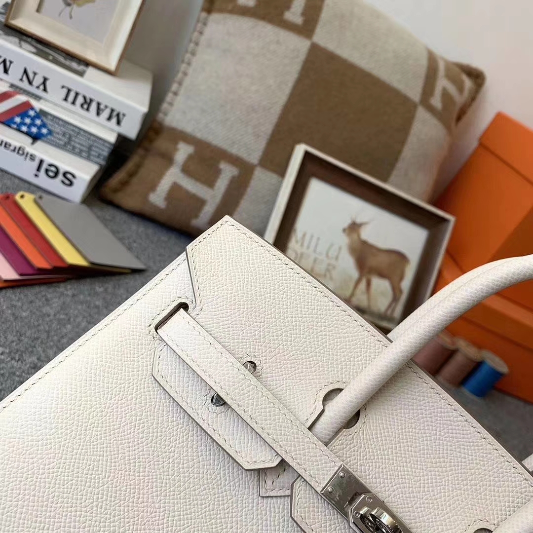 Hermès（爱马仕）奶昔白 原厂御用顶级Epsom 皮 Birkin 25 银扣 外缝 现货