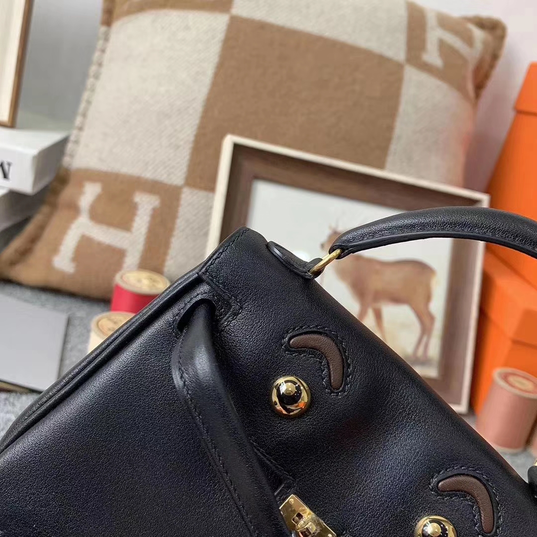 Hermès（爱马仕）CK89黑色拼深咖啡 原厂御用顶级Swift 皮 Kelly doll 金扣 现货