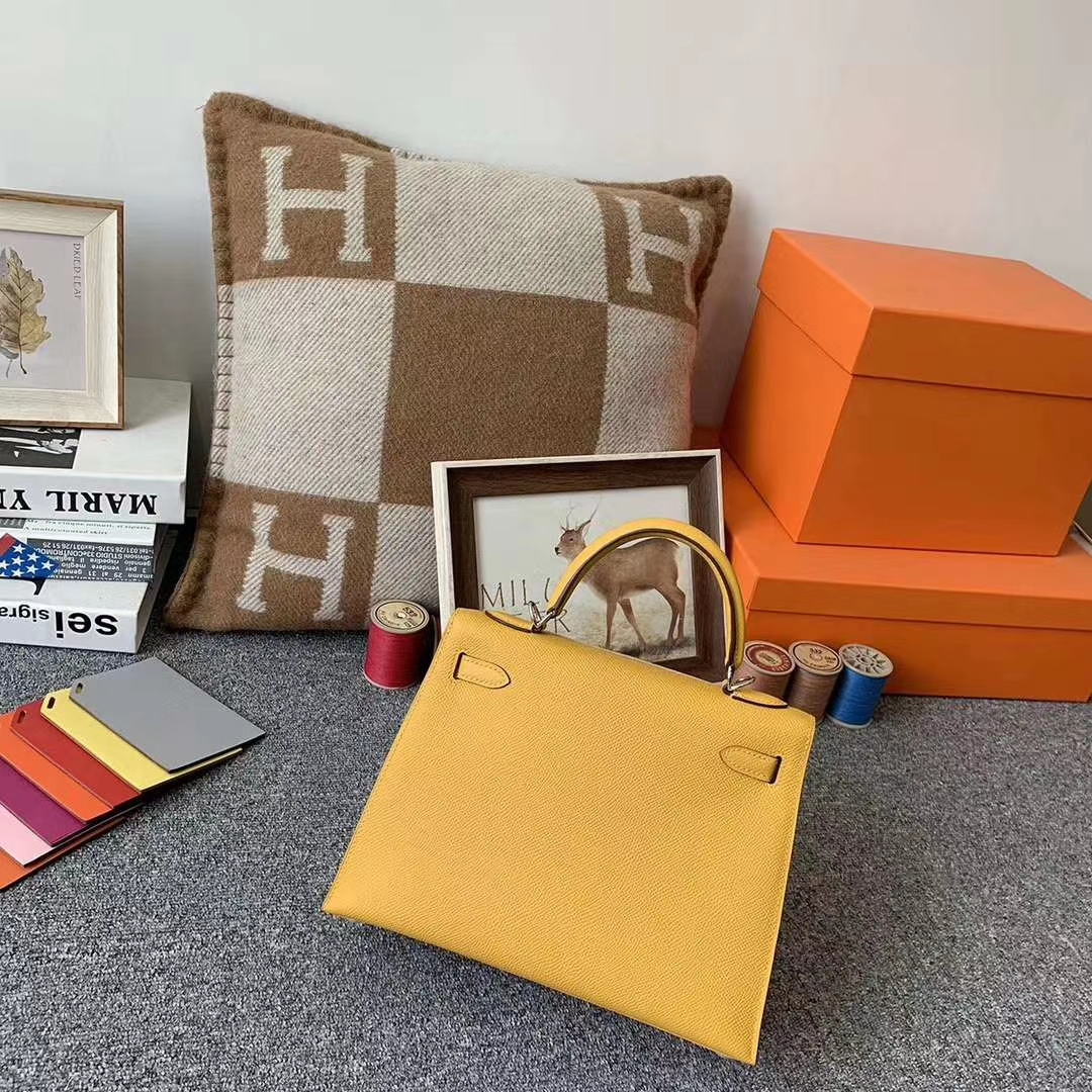 Hermès（爱马仕）9D琥珀黄 原厂御用顶级Epsom皮 Kelly 25 外缝 银扣