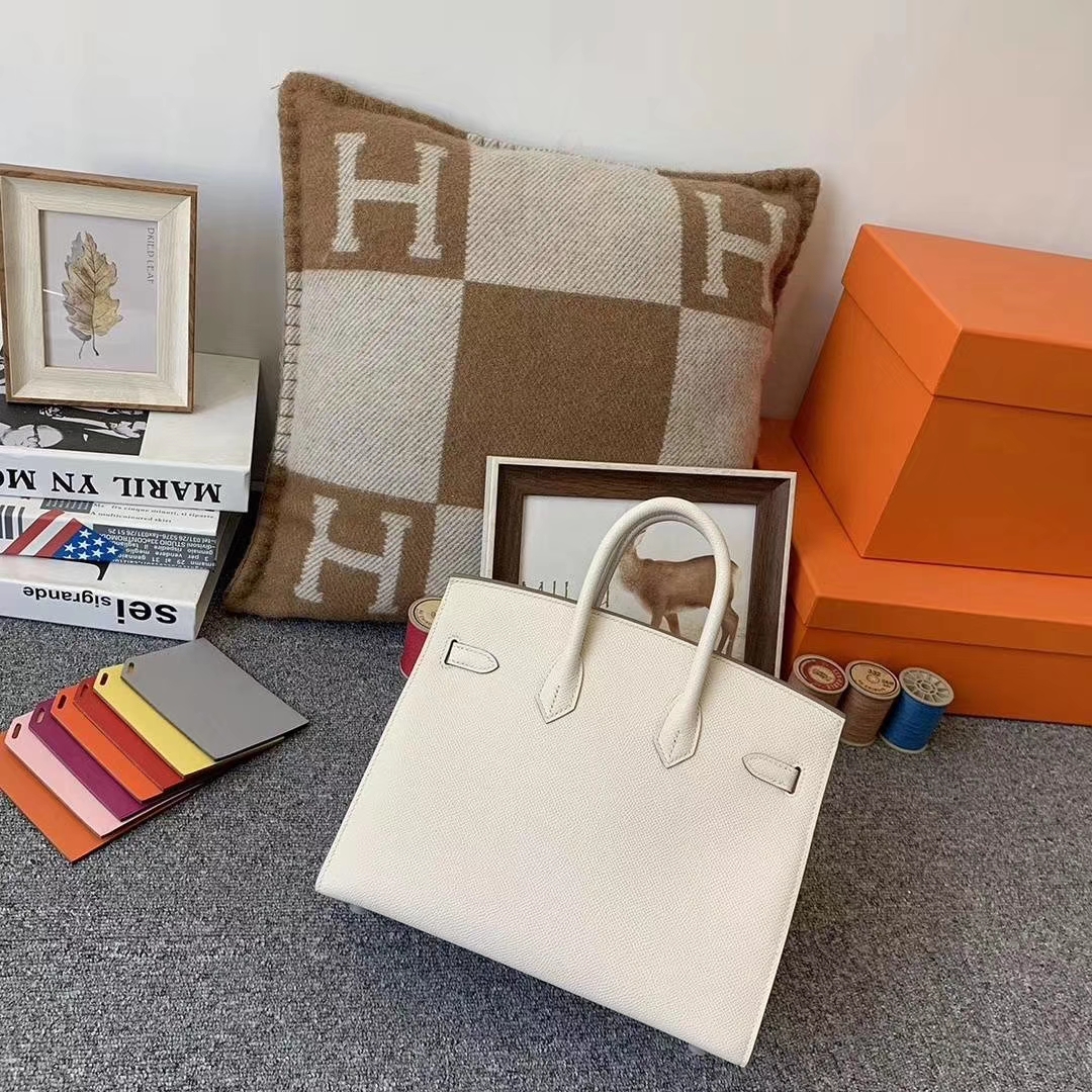 Hermès（爱马仕）奶昔白 原厂御用顶级Epsom 皮 Birkin 25 银扣 外缝 现货