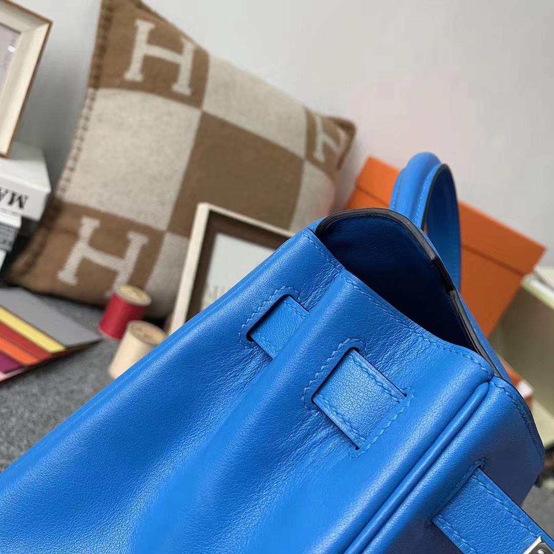 Hermès（爱马仕）水妖蓝 原厂御用顶级Swift 皮 Kelly 28 内缝 银扣