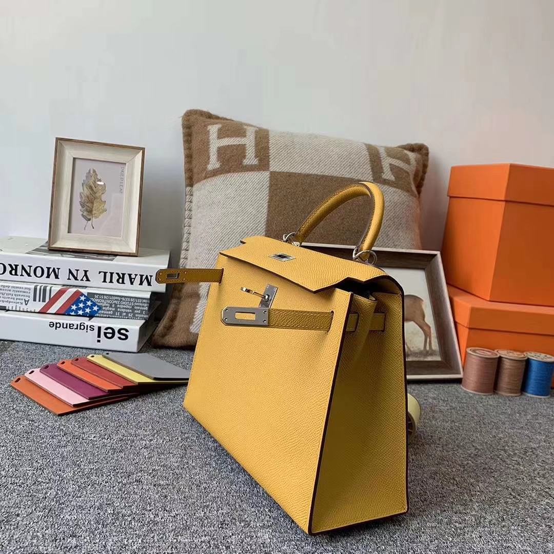 Hermès（爱马仕）9D琥珀黄 原厂御用顶级Epsom皮 Kelly 25 外缝 银扣