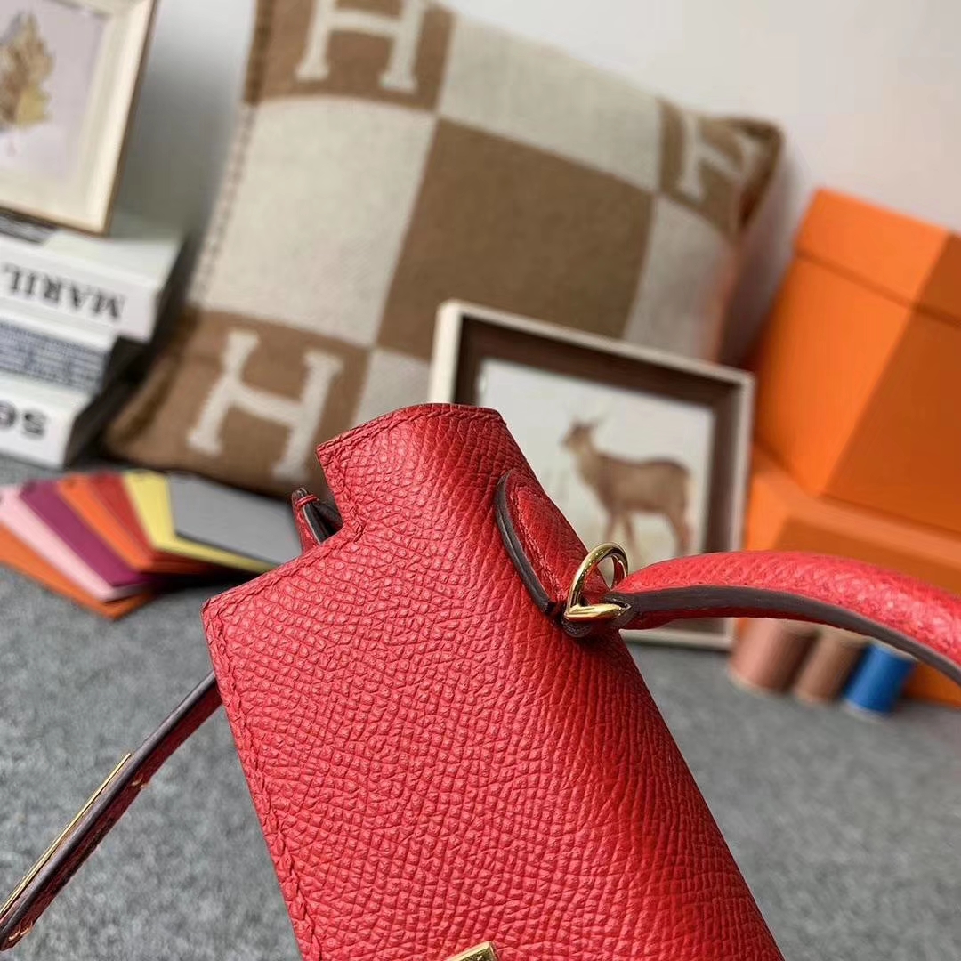 Hermès（爱马仕）Q5国旗红 糖果红 原‮御厂‬用顶级Epsom 皮 Mini Kelly 二代 金扣 现货