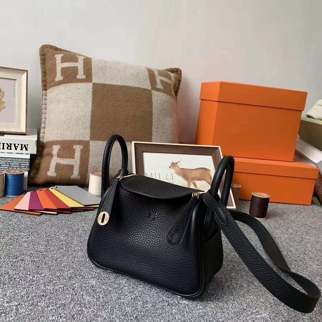 Hermès（爱马仕）CK89黑色 原厂御用顶级TC皮 Mini Lindy 金扣 银扣 现货
