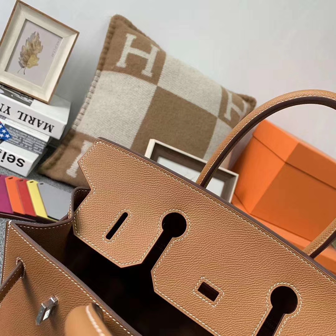 Hermès（爱马仕）C37金棕色 原厂御用顶级Epsom 皮 Birkin 30 外缝 银扣 现货