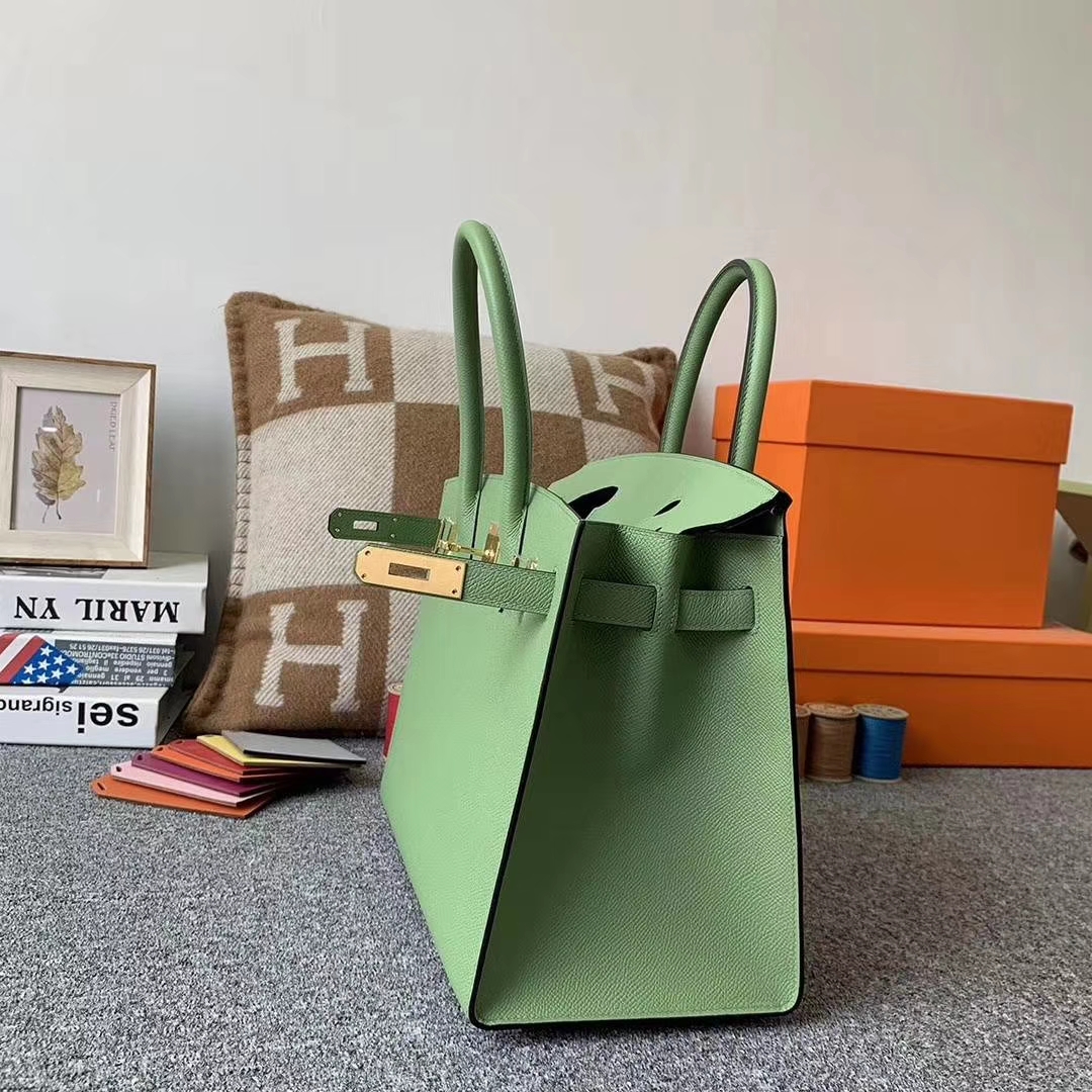 Hermès（爱马仕）I3牛‮果油‬绿 原厂‮用御‬顶级Epsom 皮 Birkin 30 外缝 金扣