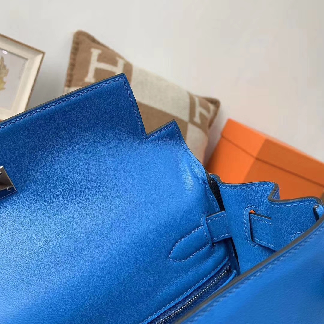 Hermès（爱马仕）水妖蓝 原厂御用顶级Swift 皮 Kelly 28 内缝 银扣