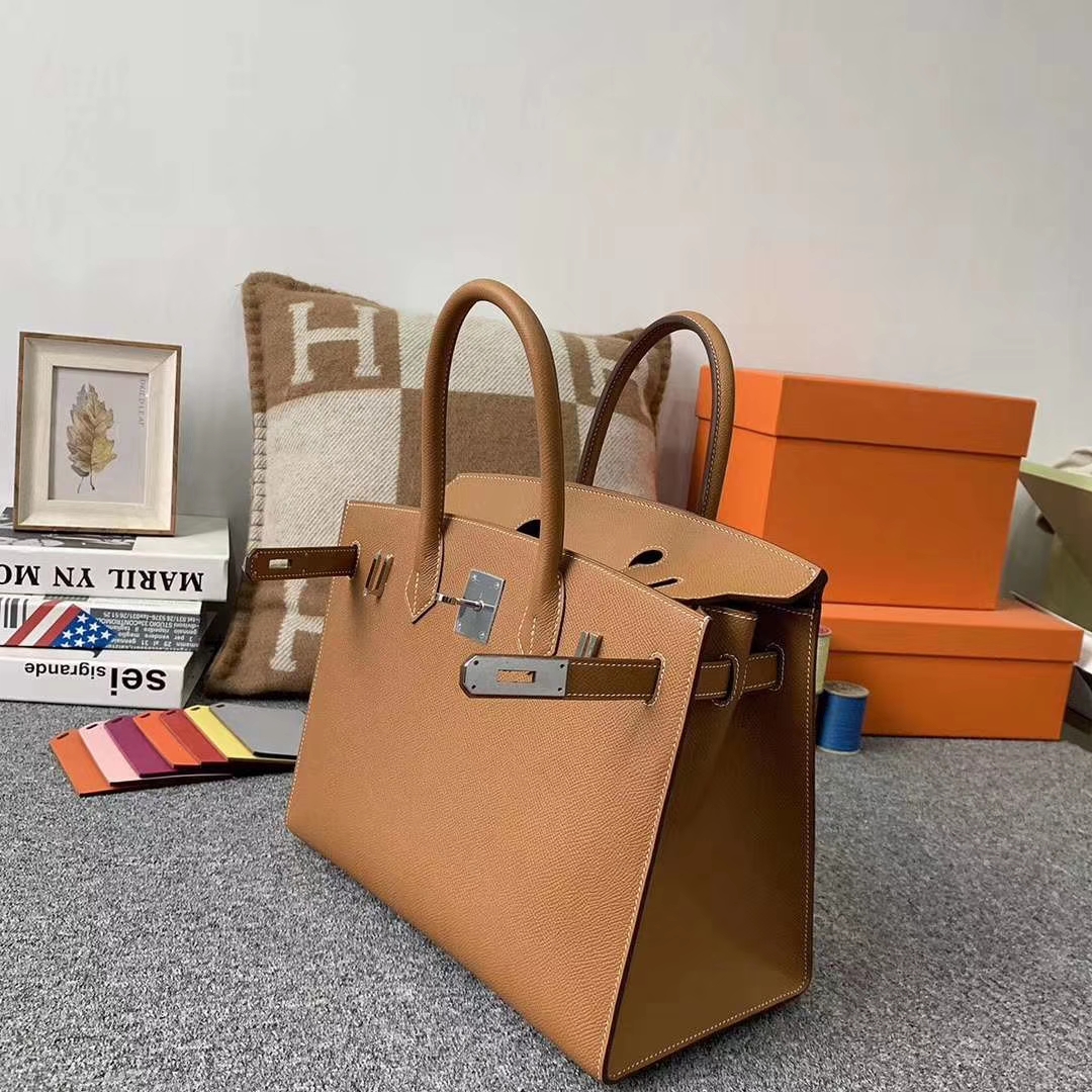 Hermès（爱马仕）C37金棕色 原厂御用顶级Epsom 皮 Birkin 30 外缝 银扣 现货