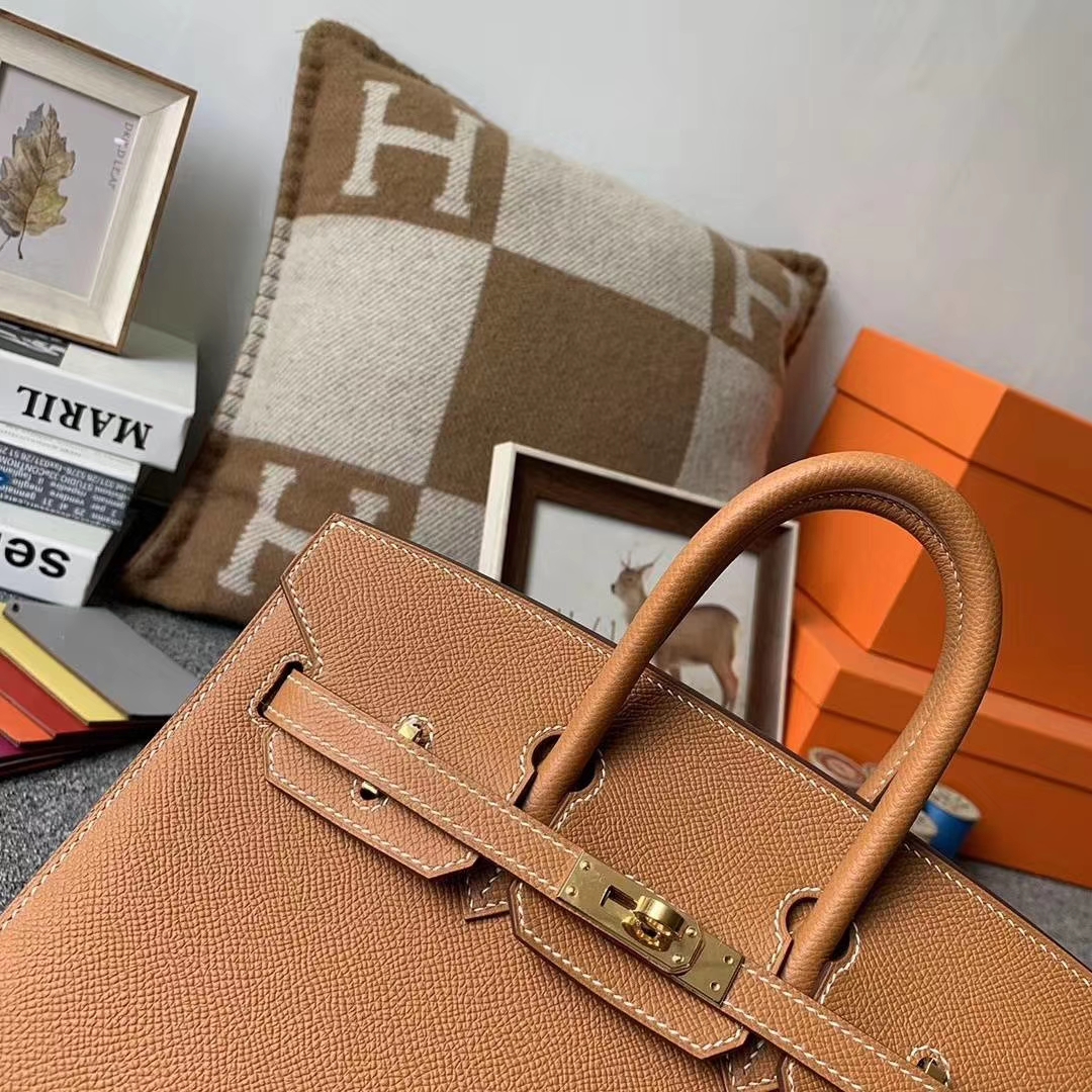 Hermès（爱马仕）C37金棕色 原厂‮用御‬顶级Epsom 皮 Birkin 25 外缝 金扣 现货