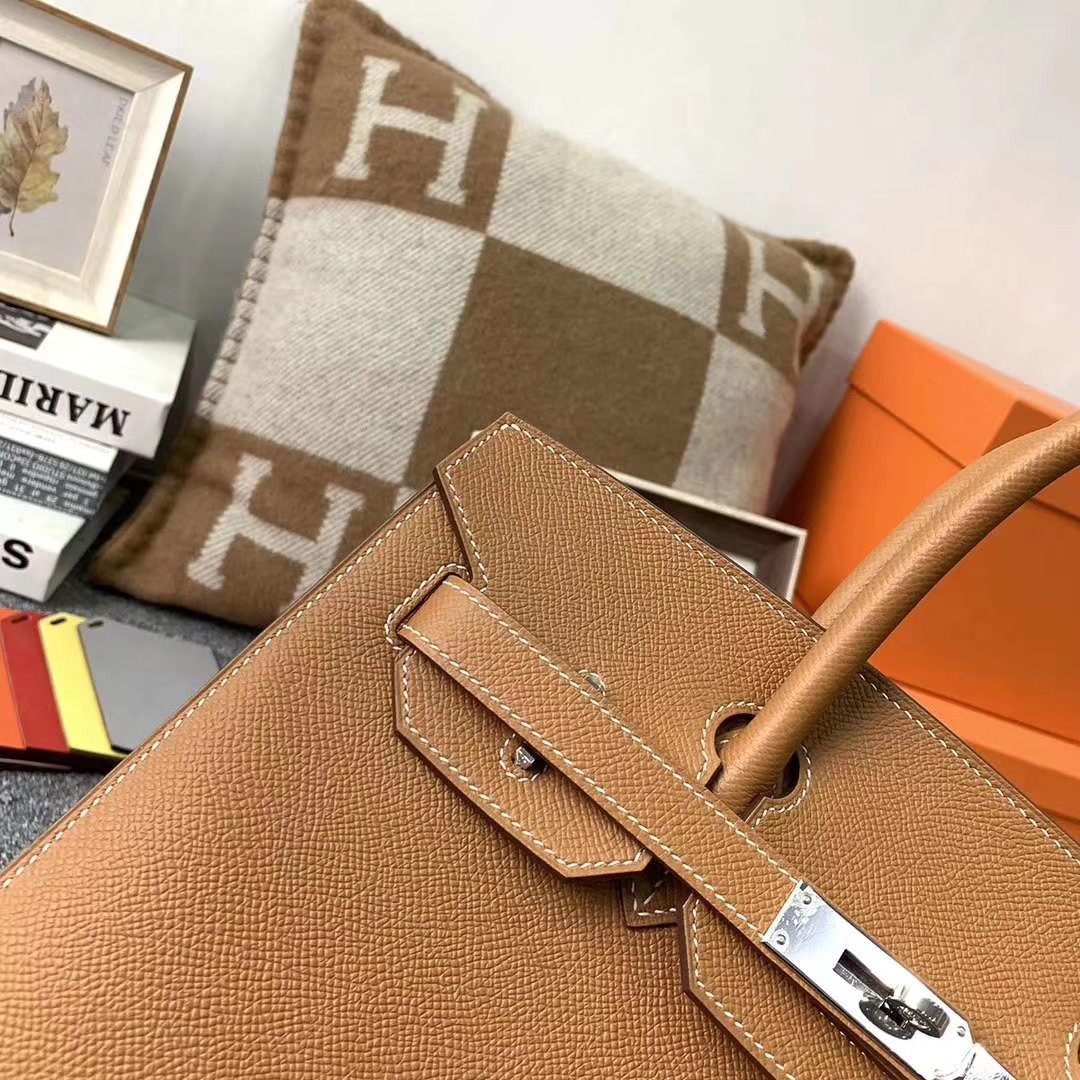 Hermès（爱马仕）C37金棕色 原厂御用顶级Epsom 皮 Birkin 30 外缝 银扣 现货