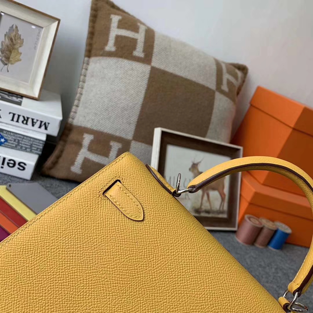 Hermès（爱马仕）9D琥珀黄 原厂御用顶级Epsom皮 Kelly 25 外缝 银扣