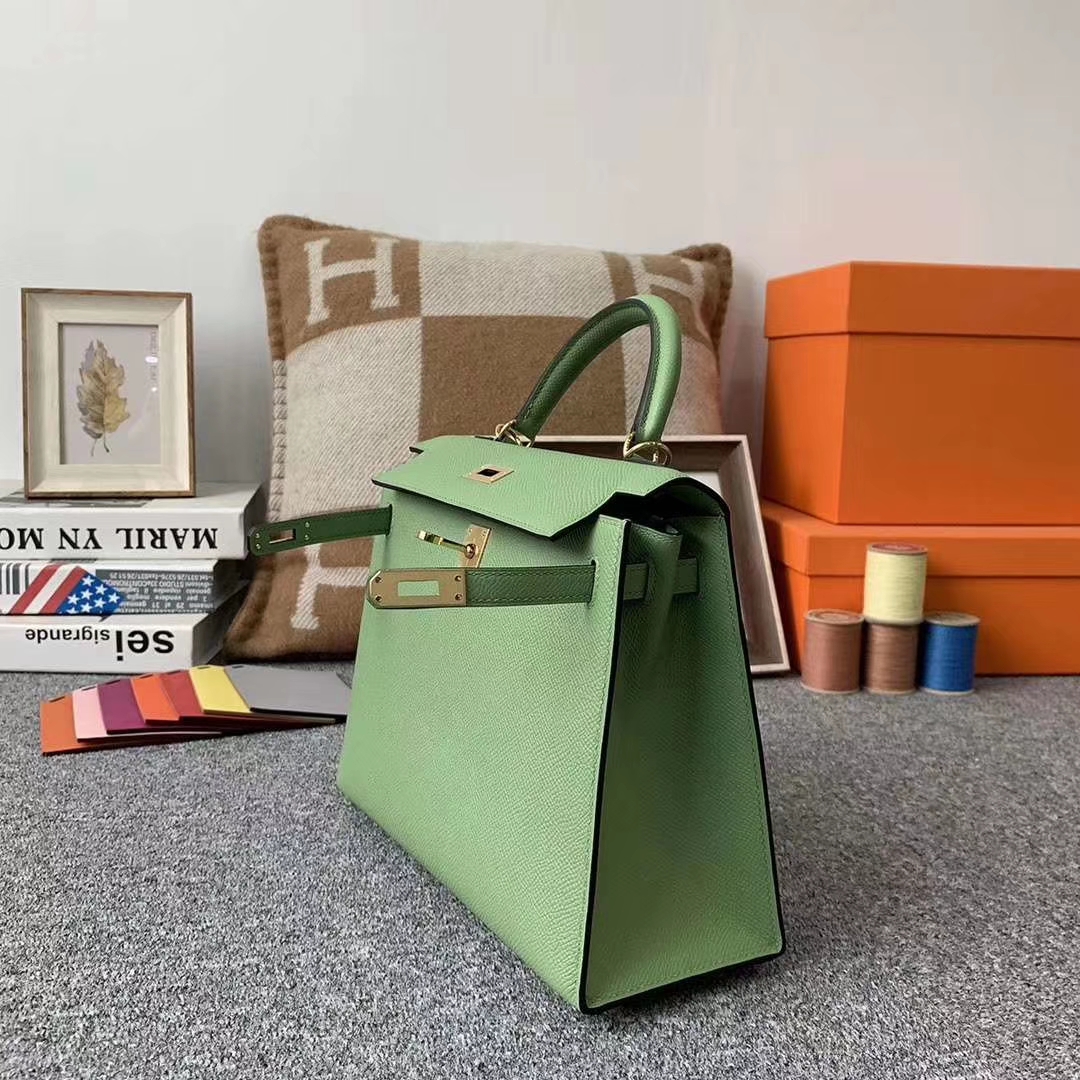 Hermès（爱马仕）3I牛油果绿 原厂御用顶级Epsom 皮 Kelly 25 外缝 金扣 现货