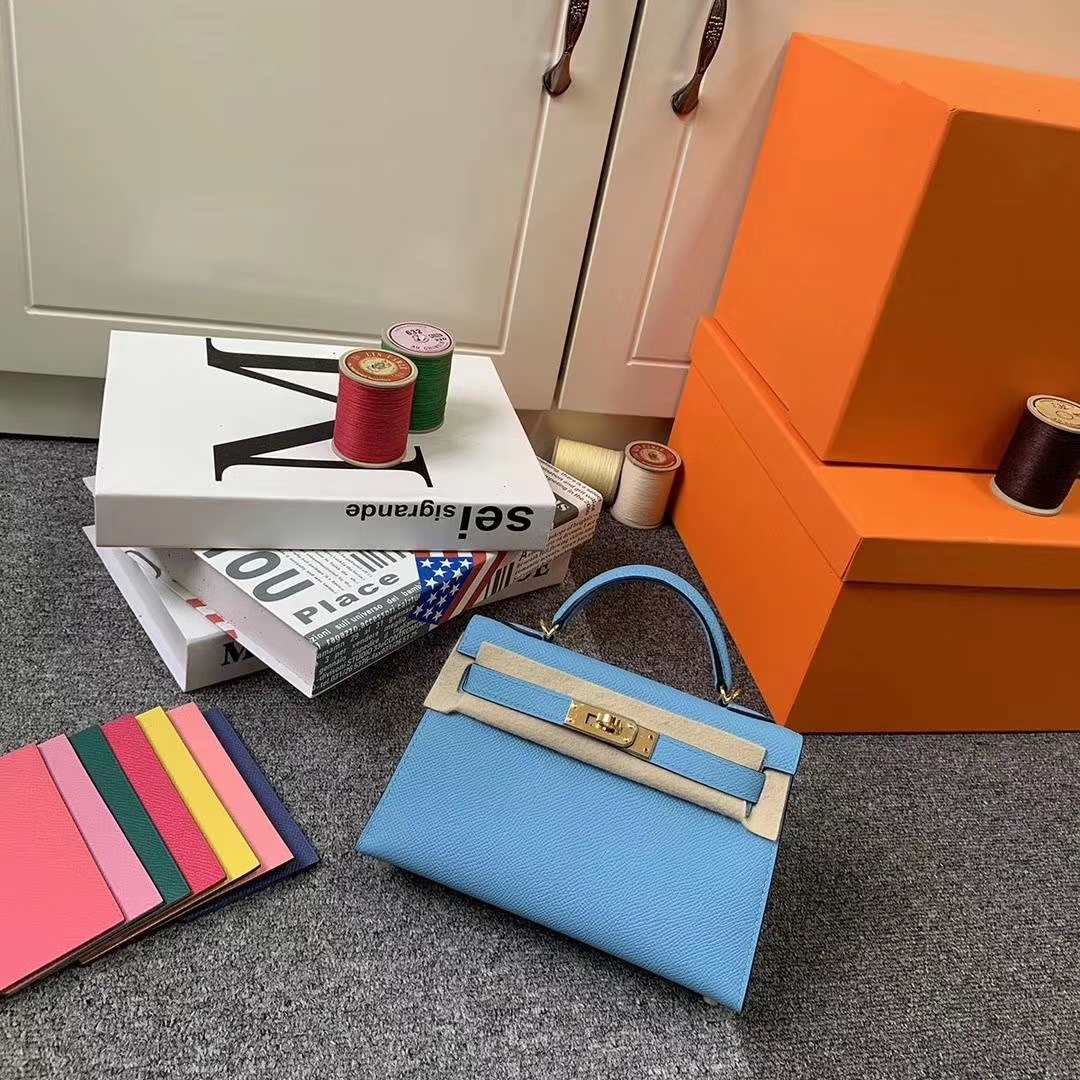 Hermès（爱马仕）北方蓝 原厂‮用御‬顶级Epsom 皮 Mini Kelly 二代 金扣 现货