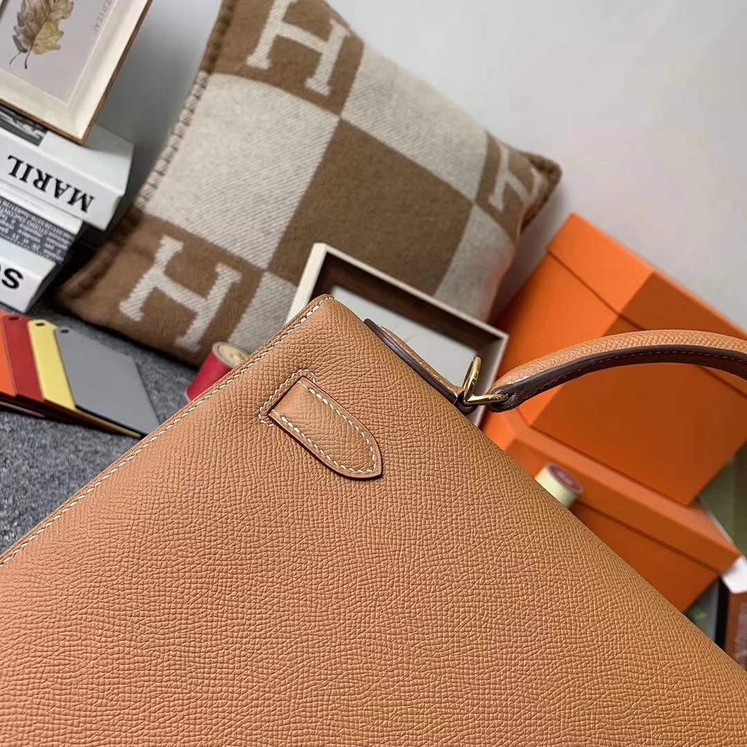 Hermès（爱马仕）C37金棕色 原厂御用顶级Epsom 皮 Kelly 32 外缝 金扣