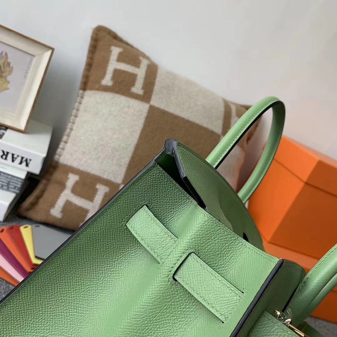Hermès（爱马仕）I3牛‮果油‬绿 原厂‮用御‬顶级Epsom 皮 Birkin 30 外缝 金扣