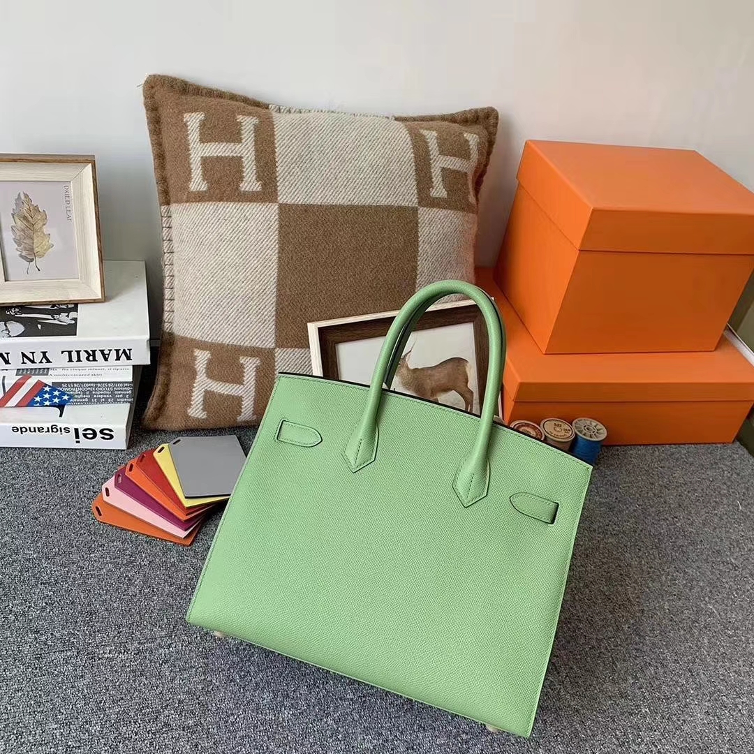 Hermès（爱马仕）I3牛‮果油‬绿 原厂‮用御‬顶级Epsom 皮 Birkin 30 外缝 金扣