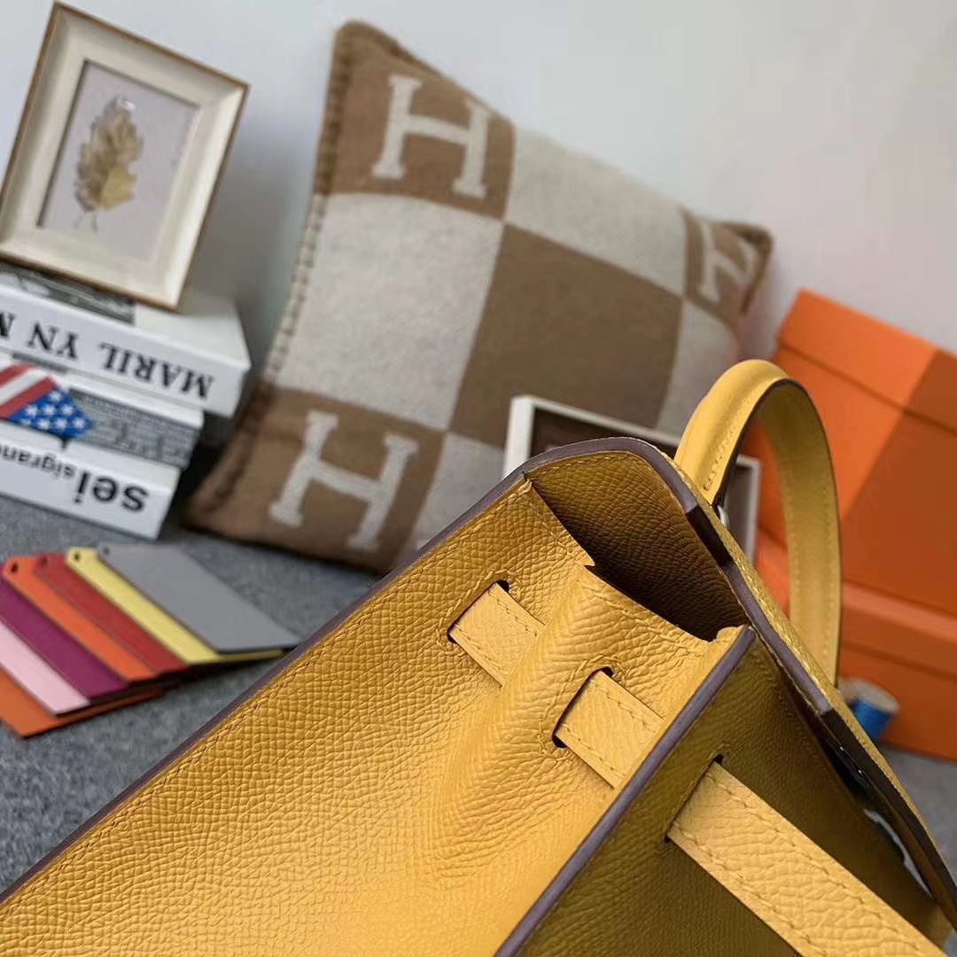 Hermès（爱马仕）9D琥珀黄 原厂御用顶级Epsom皮 Kelly 25 外缝 银扣