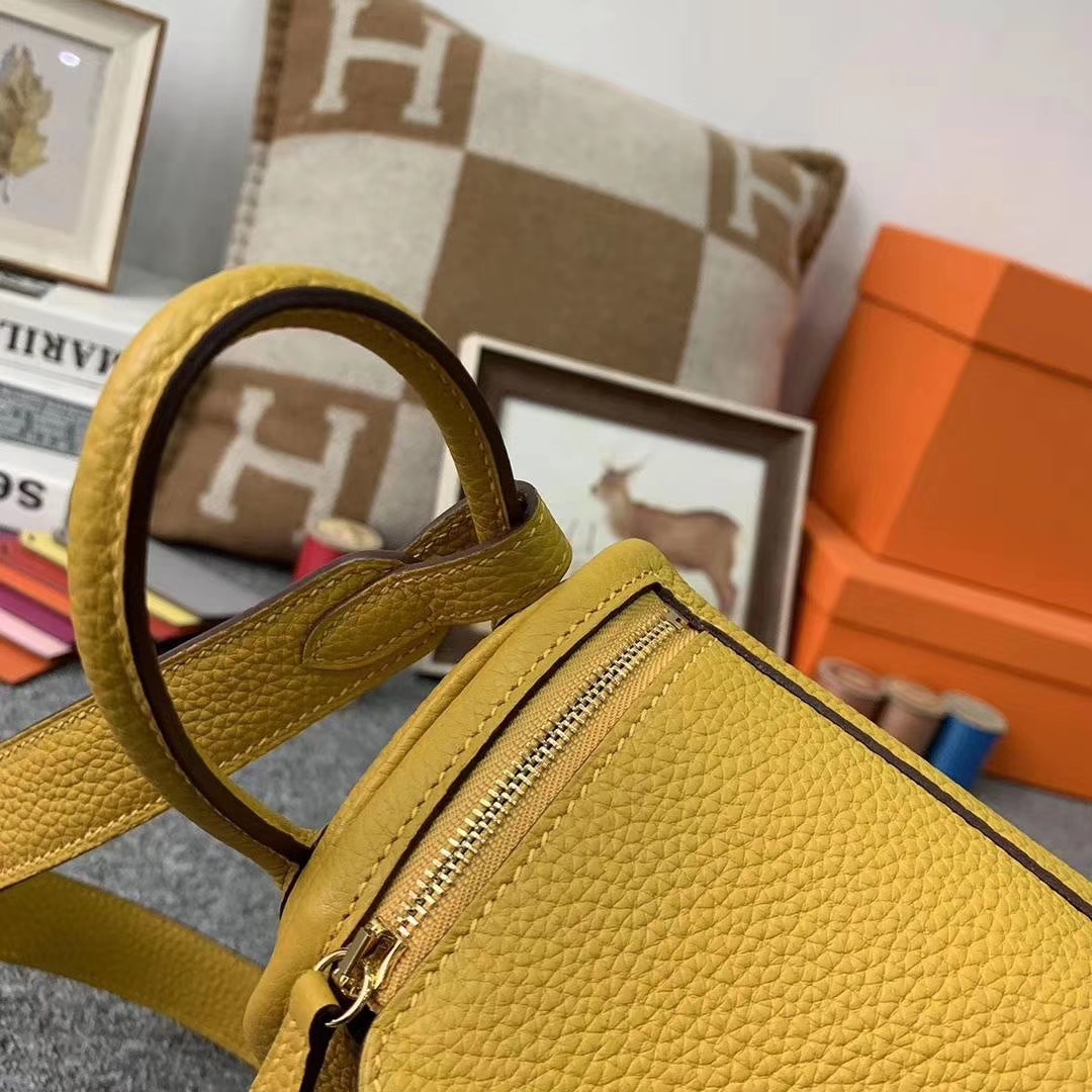 Hermès（爱马仕）9D琥珀黄 原厂御用顶级TC皮 Mini Lindy 金扣 现货
