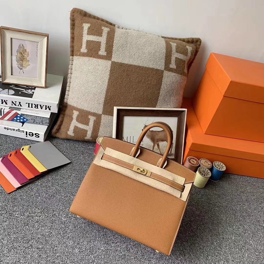 Hermès（爱马仕）C37金棕色 原厂‮用御‬顶级Epsom 皮 Birkin 25 外缝 金扣 现货