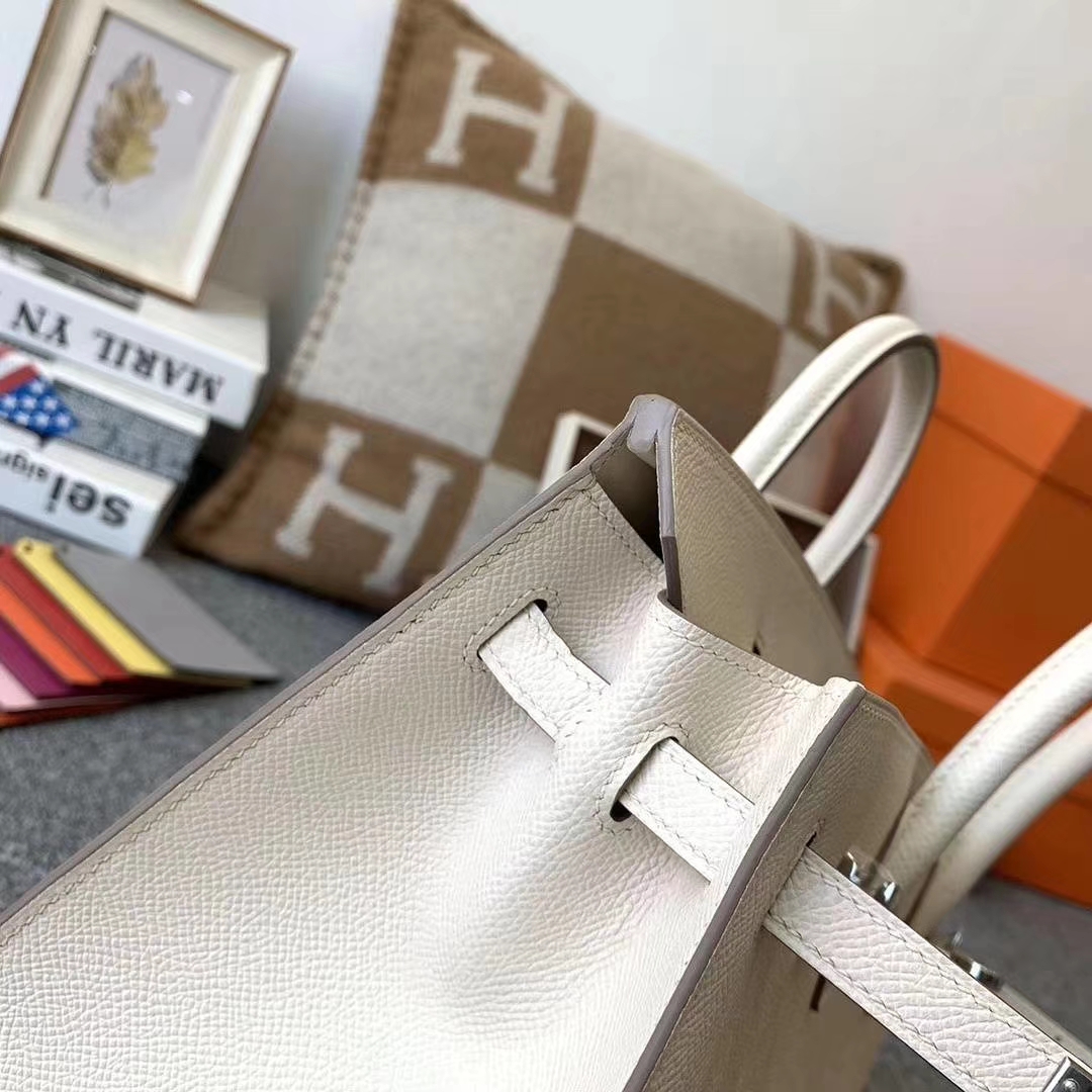 Hermès（爱马仕）奶昔白 原厂御用顶级Epsom 皮 Birkin 25 银扣 外缝 现货