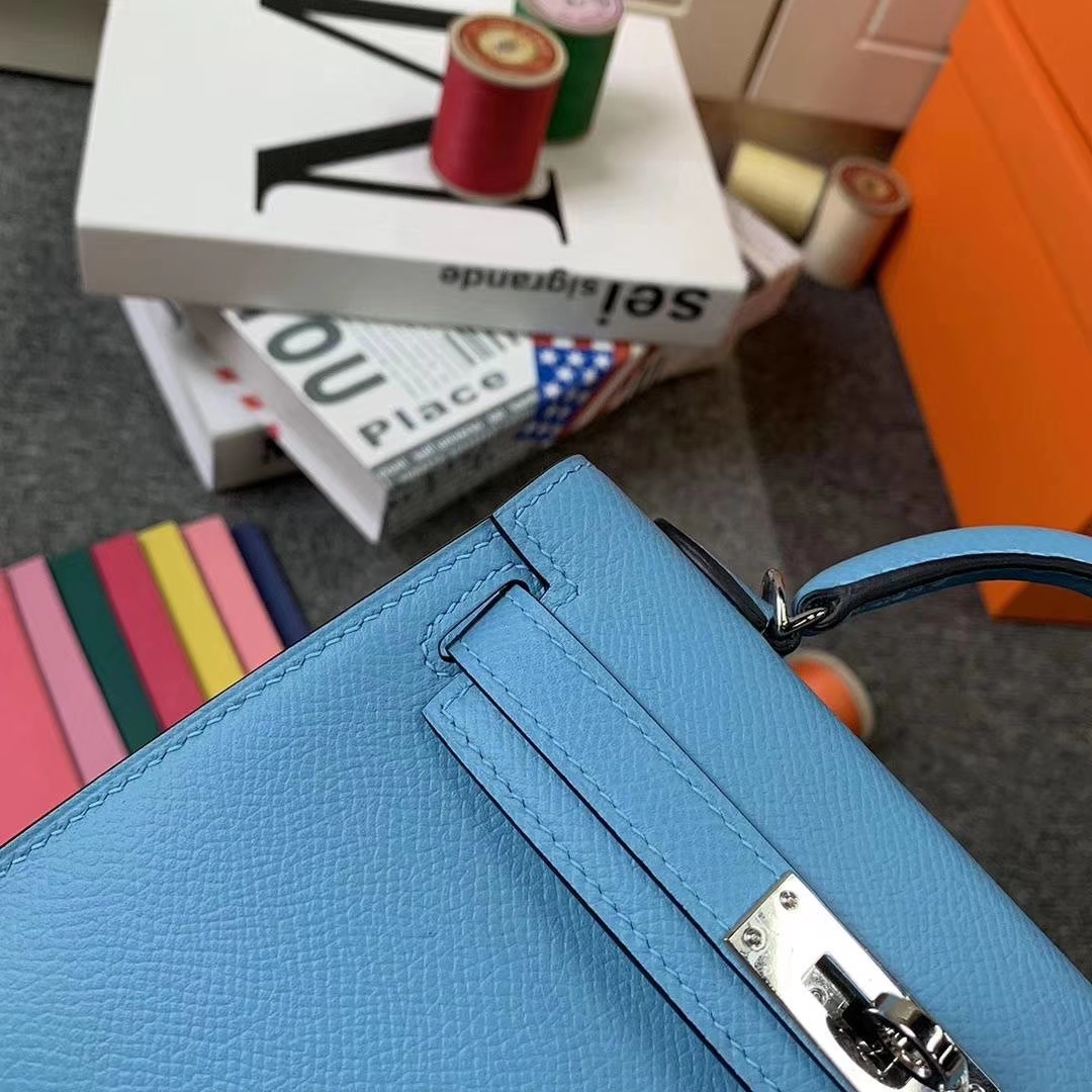 Hermès（爱马仕）北方蓝 原厂‮用御‬顶级Epsom 皮 Mini Kelly 二代 金扣 现货