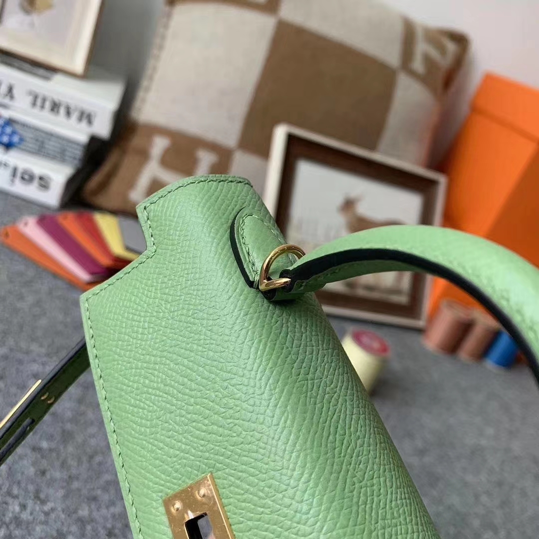 Hermès（爱马仕）I3 牛‮果油‬绿 原厂‮用御‬顶级Epsom 皮 Mini Kelly 二代 金扣 现货