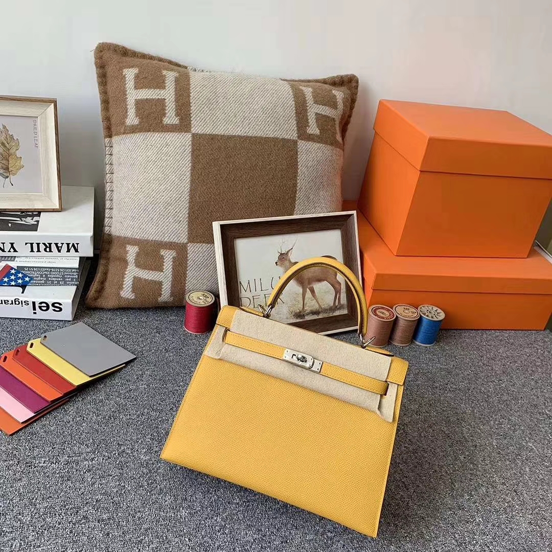 Hermès（爱马仕）9D琥珀黄 原厂御用顶级Epsom皮 Kelly 25 外缝 银扣
