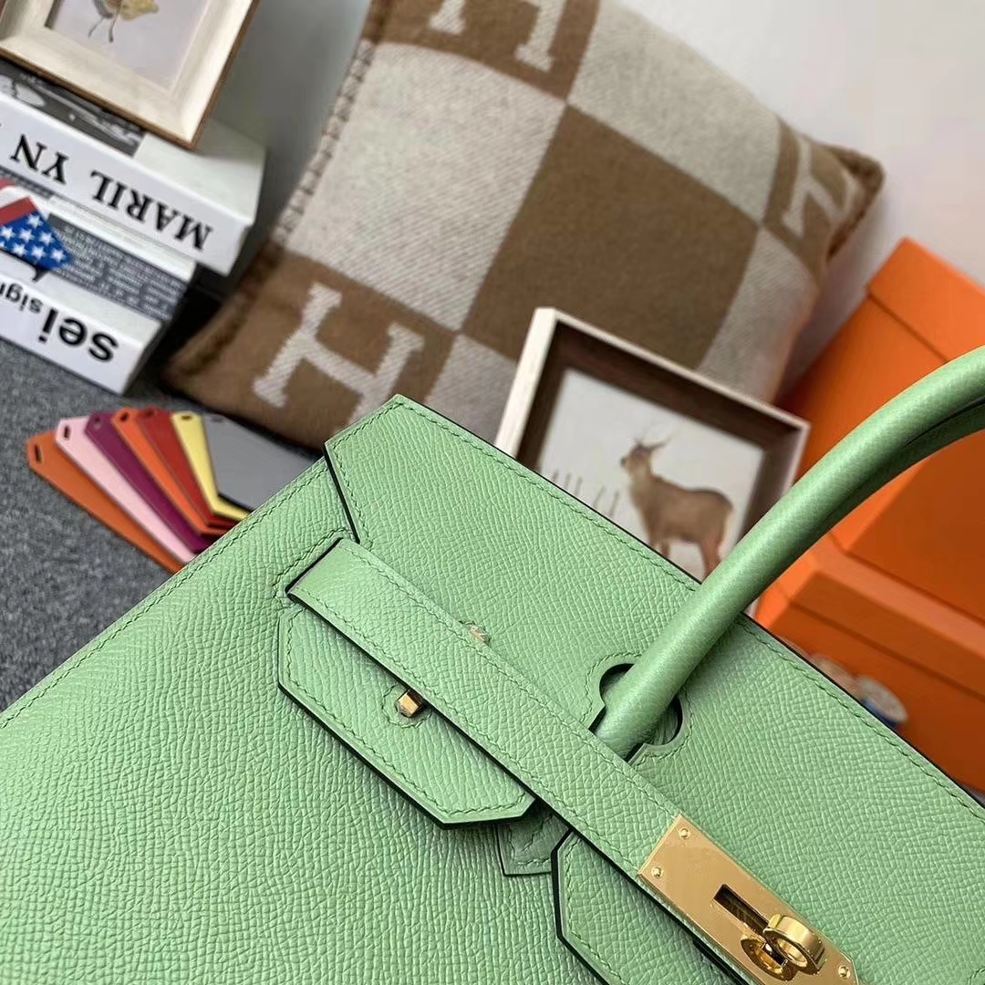 Hermès（爱马仕）I3牛‮果油‬绿 原厂‮用御‬顶级Epsom 皮 Birkin 30 外缝 金扣