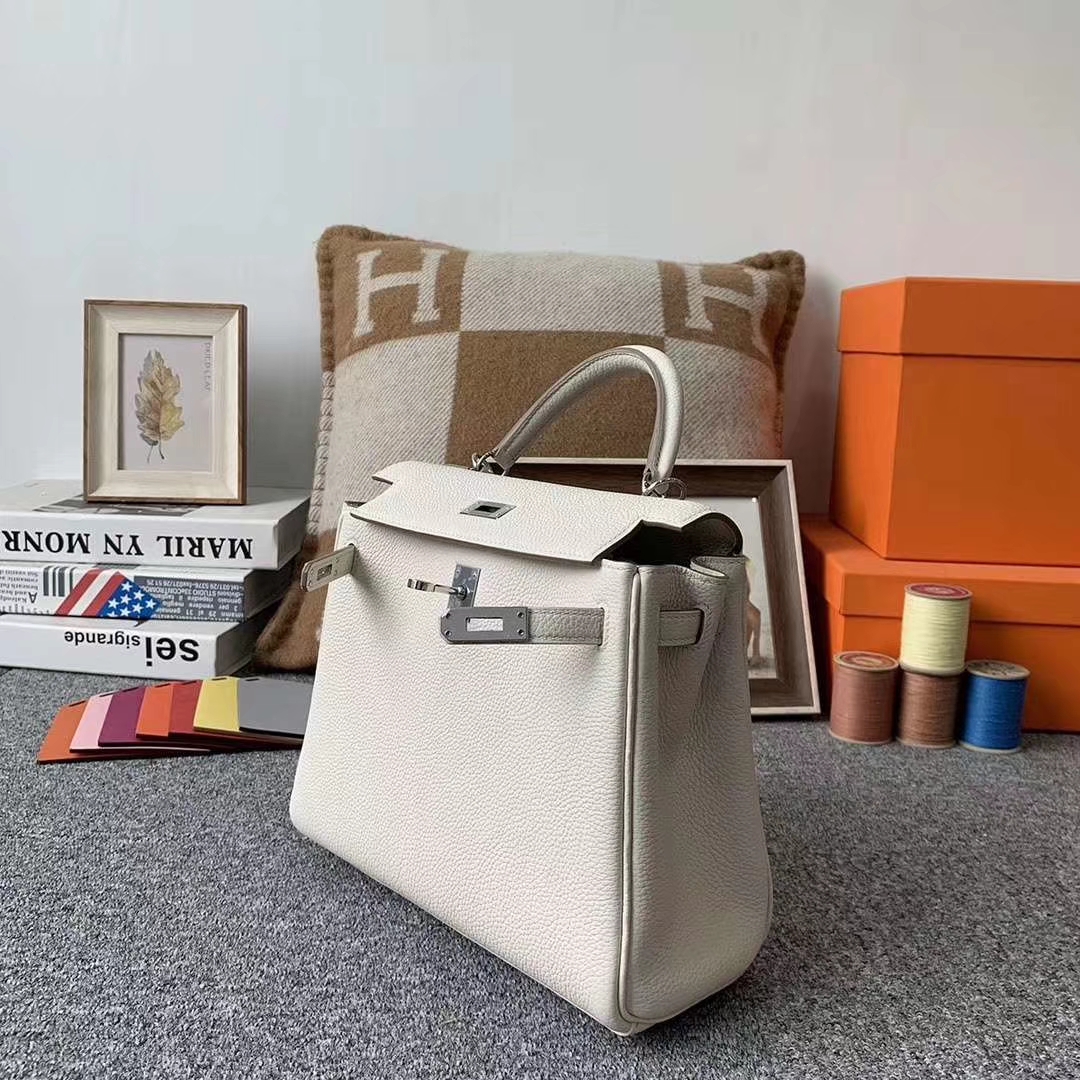 Hermès（爱马仕）8L冰川白 原厂御用顶级小牛皮 Kelly 25 银扣