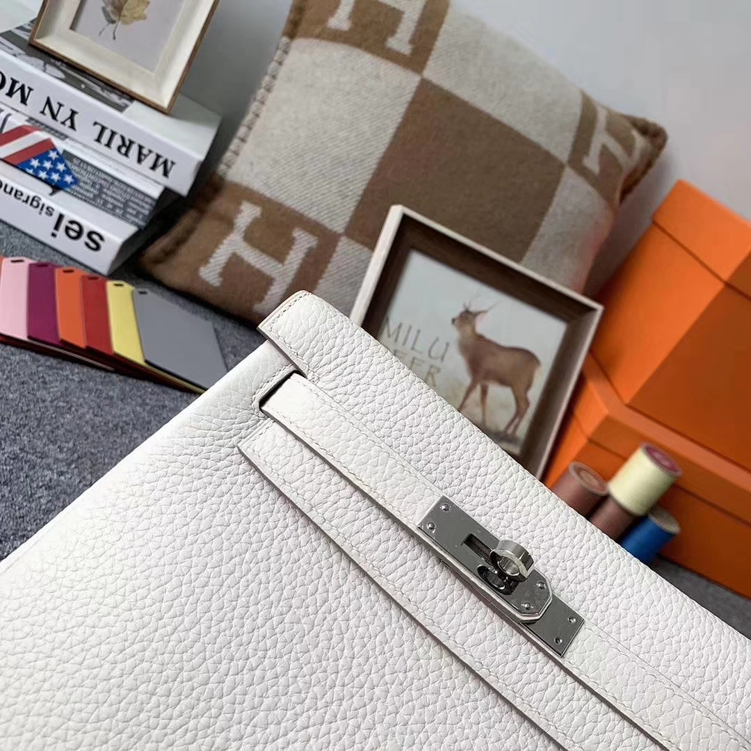 Hermès（爱马仕）奶昔白 原厂御用顶级TC皮 Kelly ado 银扣 现货