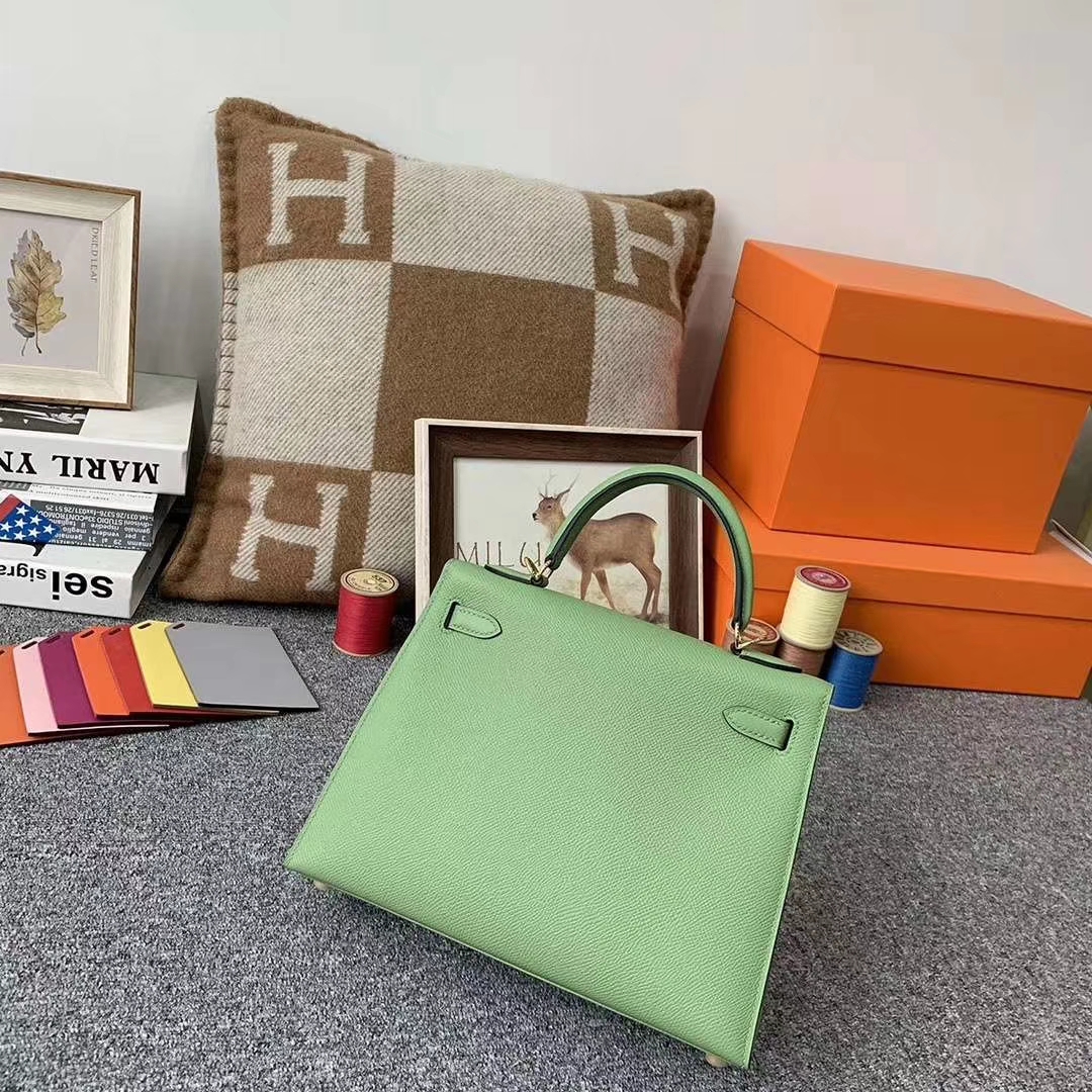 Hermès（爱马仕）3I牛油果绿 原厂御用顶级Epsom 皮 Kelly 25 外缝 金扣 现货