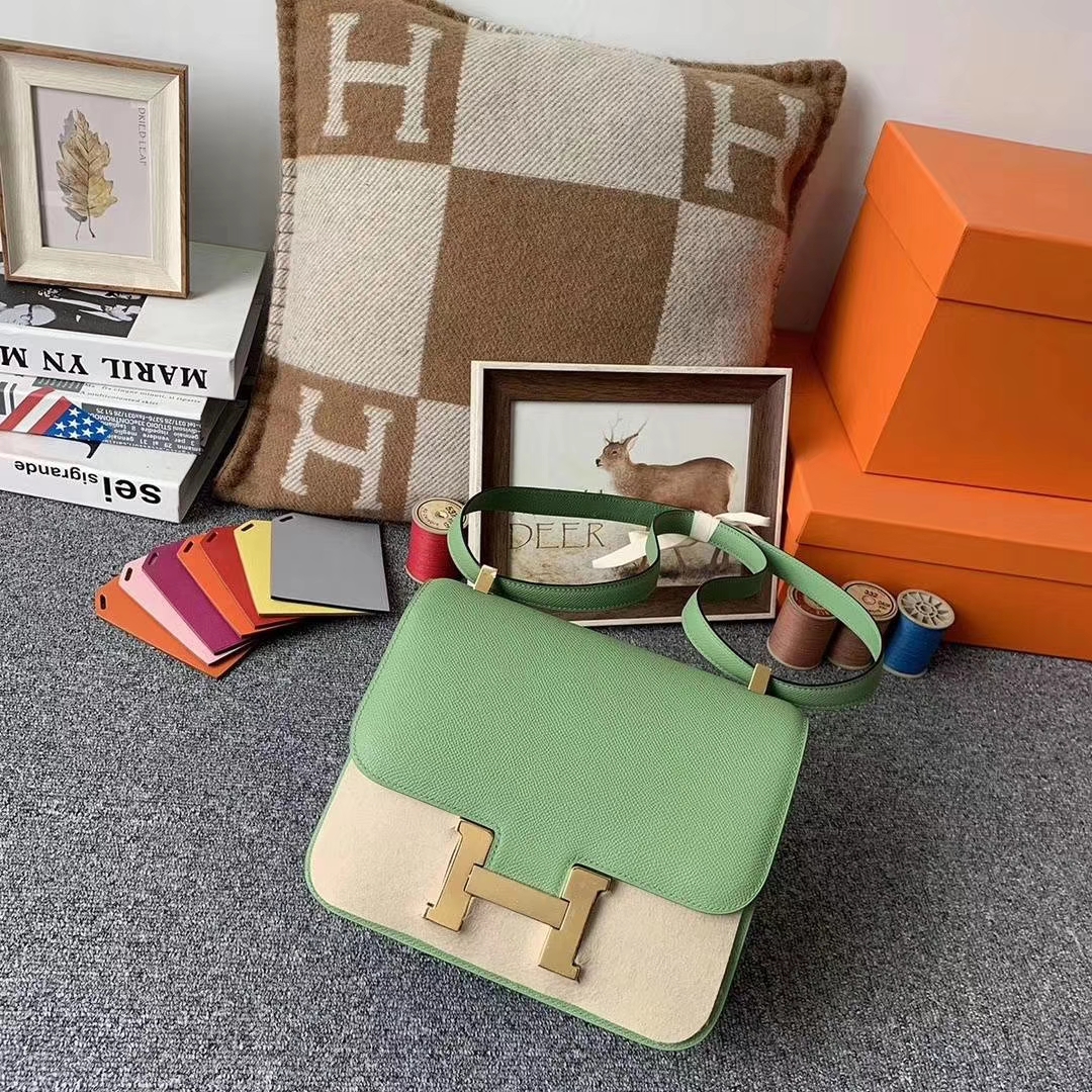 Hermès（爱马仕）I3 牛‮果油‬绿 原厂御‮顶用‬级Epsom 皮 Constance 24 金扣 现货