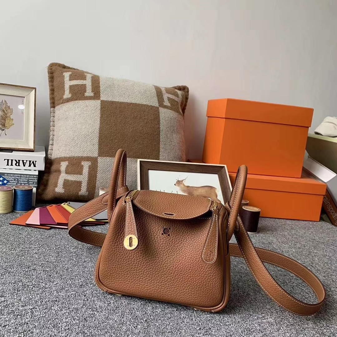 Hermès（爱马仕）C37金棕色 原厂御用顶级TC皮 Mini Lindy 金扣 现货